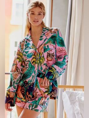 Raphael Balme for Anthropologie Peacock Flannel Sleep Top